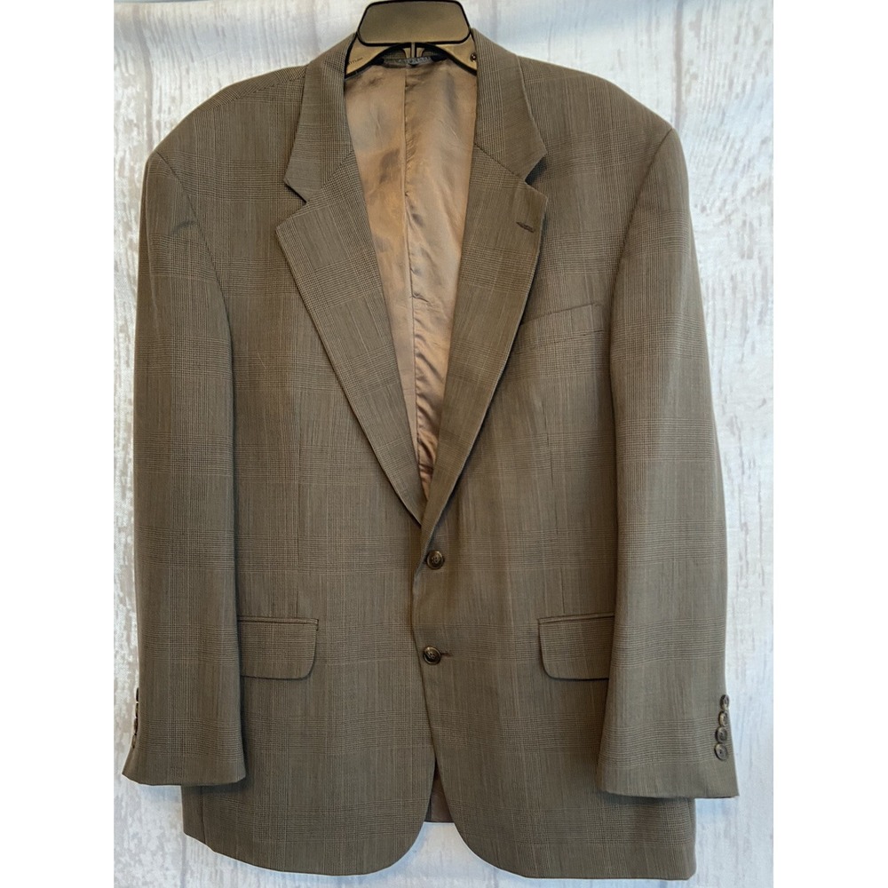 Lands End Men's 44R Wool Glen Plaid Sport Coat Jacket 2 Button Office Casual